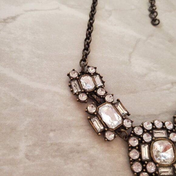 ✨ J.Crew Rhinestones Crystals Pave Cluster Antique Necklace ✨ - Picture 7 of 16